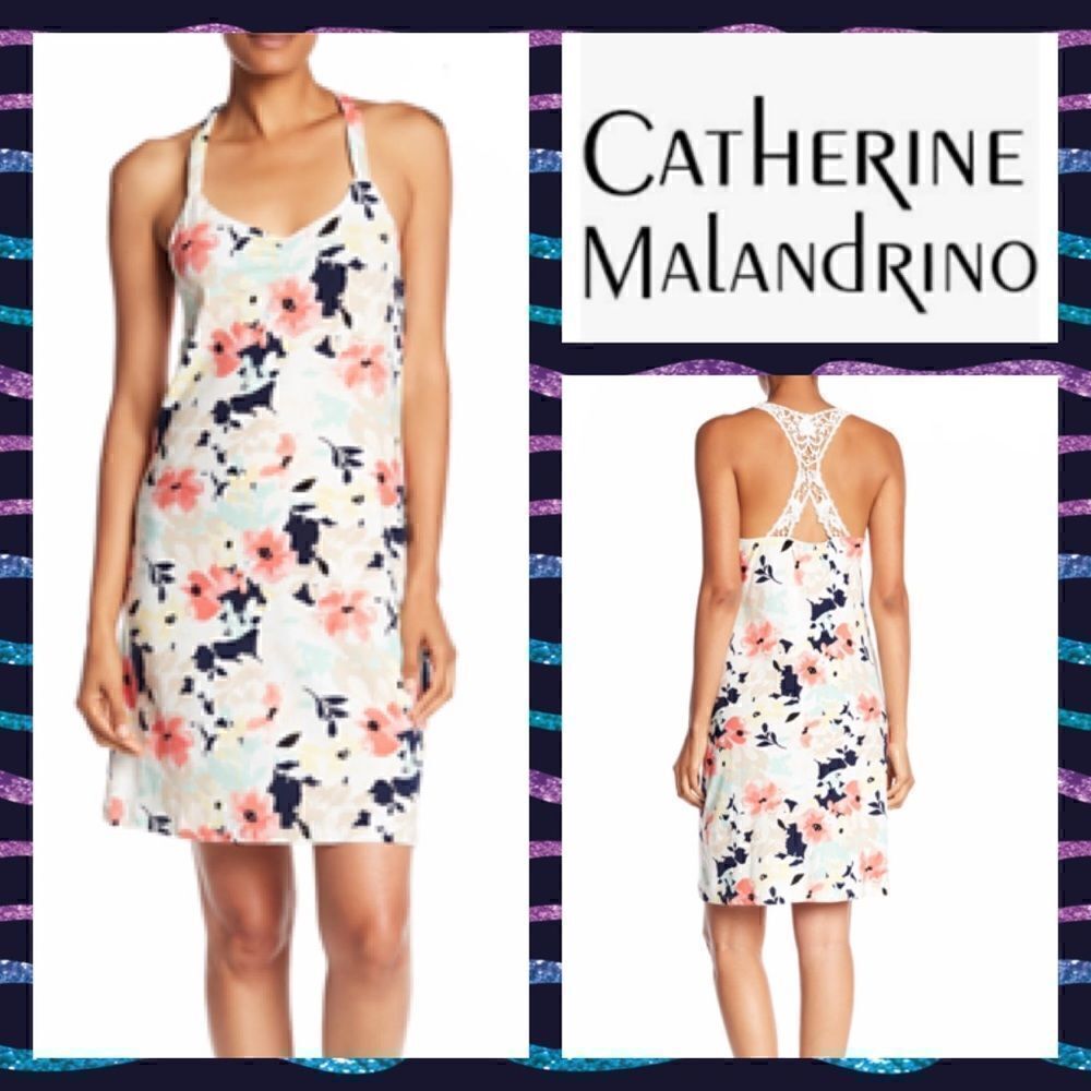 NWT MSRP $48 Catherine Malandrino Crochet Racerback Chemise Women's Size Small